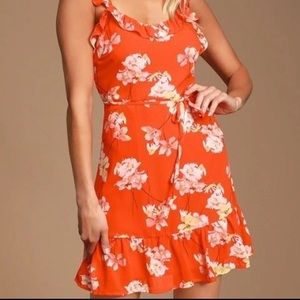 Lulus flower Factor Orange Floral Print Ruffled Mini Dress